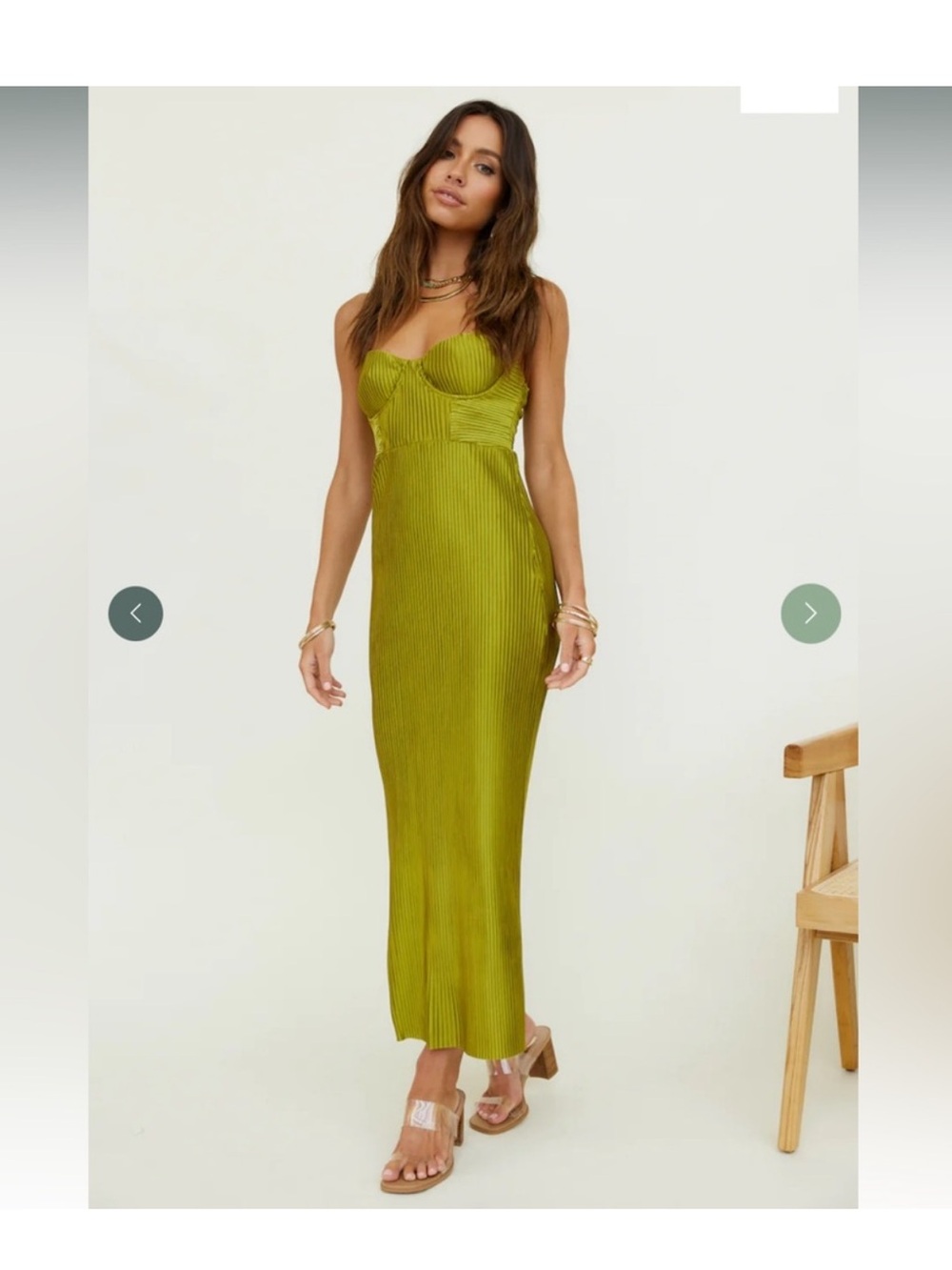 Olive Green Bustier Maxi Dress with Ribbed Texture
